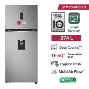 Refrigeradora LG Top Mount + DoorCooling 374 L VT38SPYC Plateada