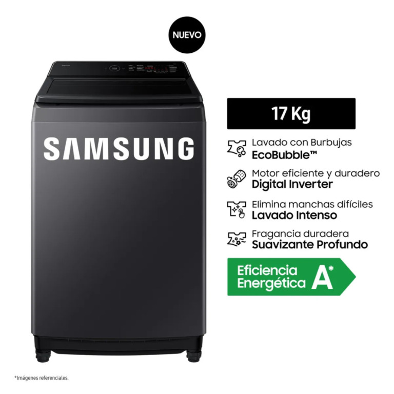 Lavadora Samsung 17 kg EcoBubble Gris Grafito WA40F17E7CPE – Alta Eficiencia y Máximo Cuidado de Prendas