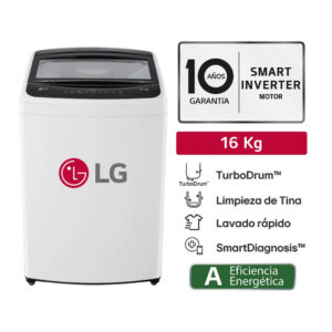 Lavadora LG 16 kg Carga Superior TurboDrum Blanca WT16WVTB – Alta Potencia y Máxima Eficiencia