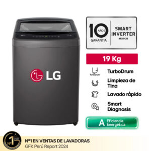 Lavadora LG 19 kg Carga Superior TurboDrum Negro Claro WT19BVTB – Gran Capacidad y Máximo Rendimiento