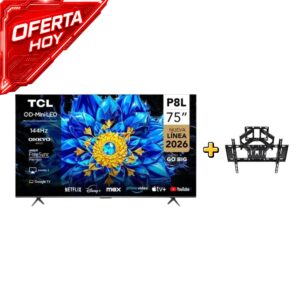 Televisor TCL 75” 4K UHD Smart TV con QD MiniLED y Google TV + RACK